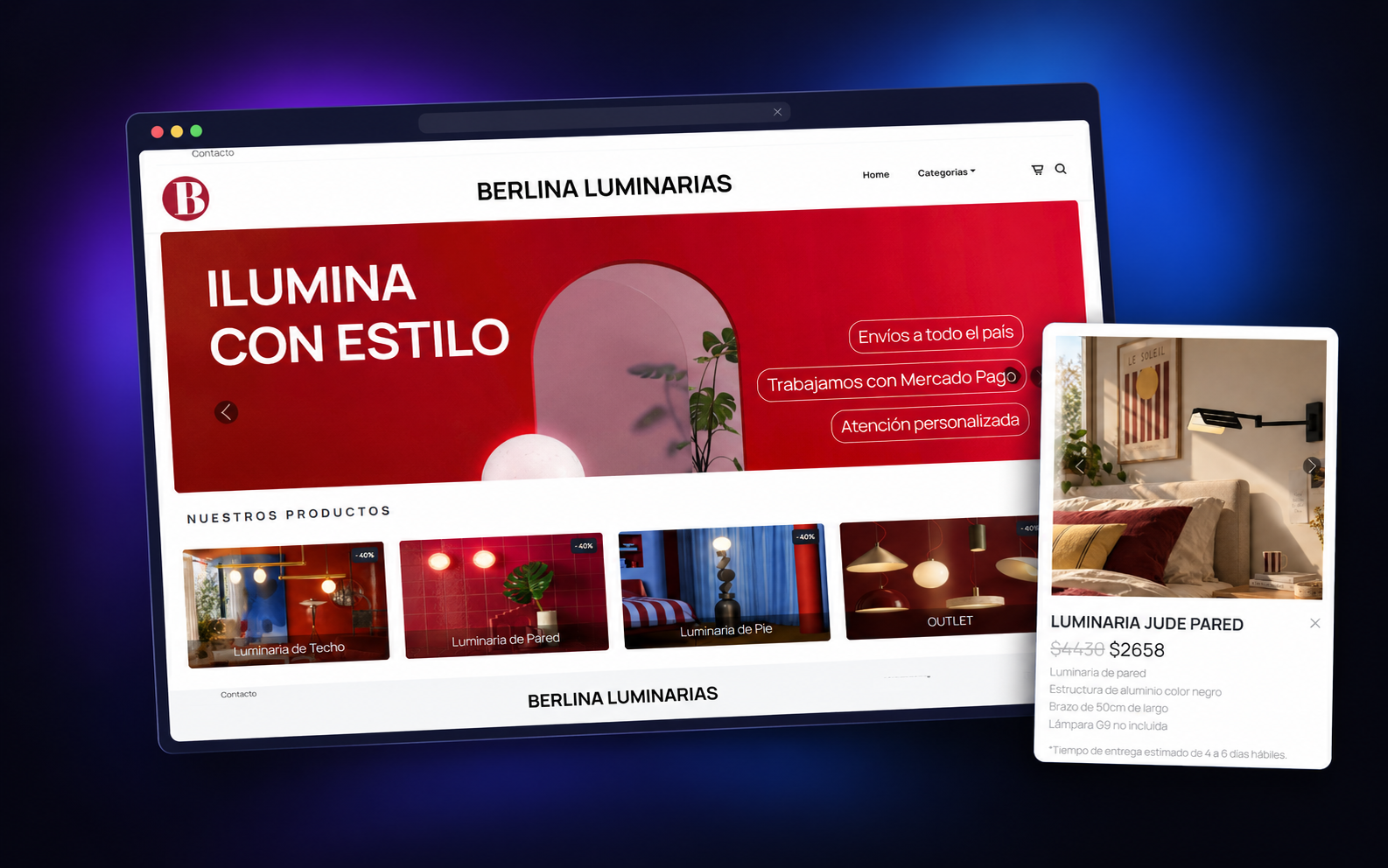 Captura del ecommerce Berlina Luminarias